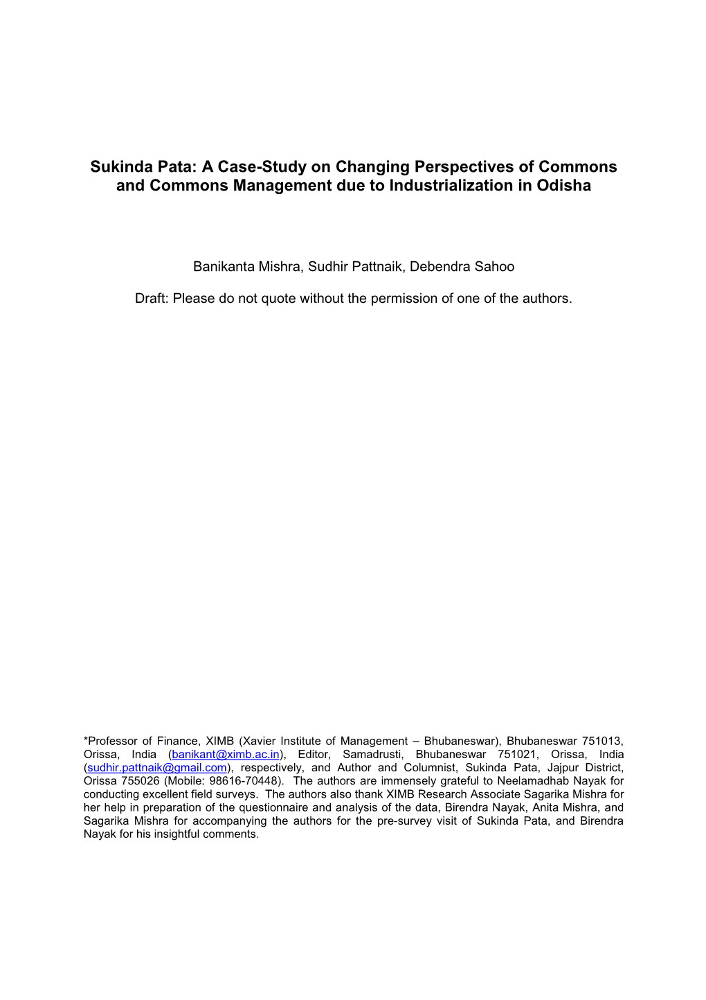 Sukinda Pata: a Case-Study on Changing Perspectives of Commons and Commons Management Due to Industrialization in Odisha