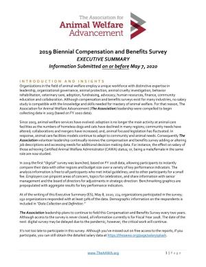 2019 Biennial Compensation and Benefits Survey EXECUTIVE SUMMARY Information Submitted on Or Before May 7, 2020