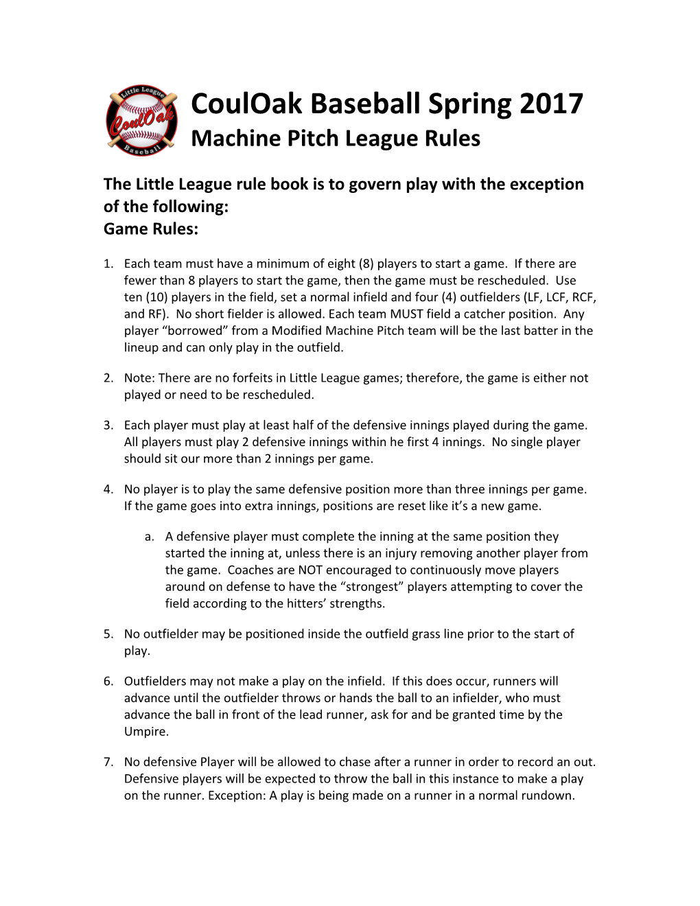 Machine Pitch League Rules