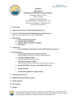 AGENDA Policy Board Pensacola & Perdido Bays Estuary Program
