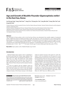 Age and Growth of Blackfin Flounder Glyptocephalus Stelleri in the East Sea, Korea