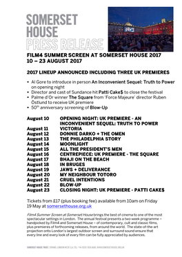 Film4 Summer Screen at Somerset House 2017 10 – 23 August 2017