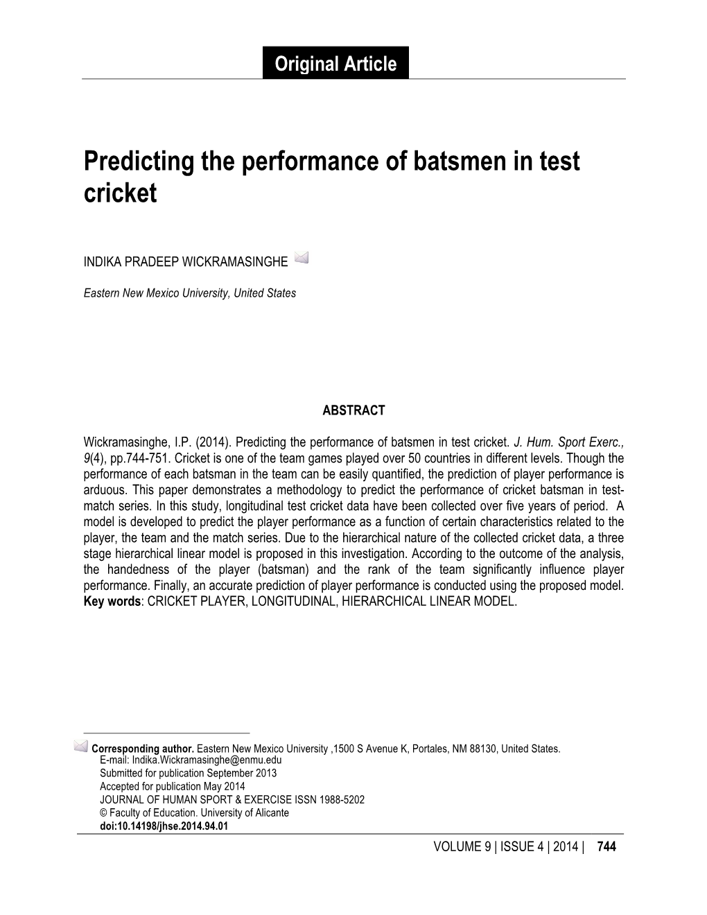 Predicting the Performance of Batsmen in Test Cricket