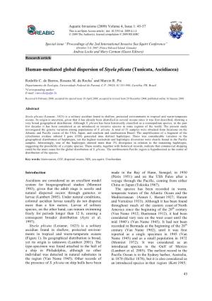 Human-Mediated Global Dispersion of Styela Plicata (Tunicata, Ascidiacea)