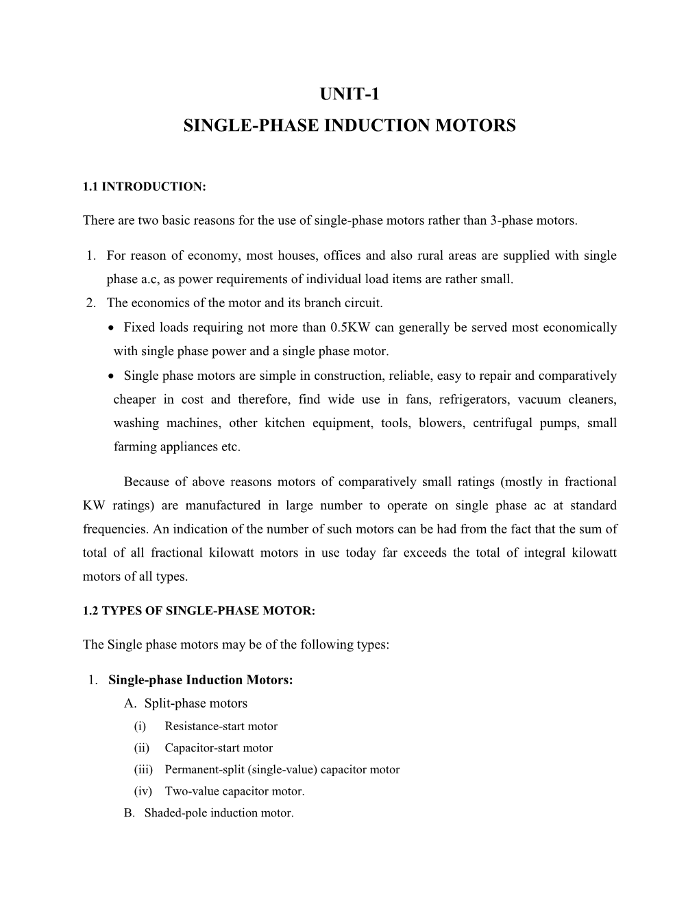 Unit-1 Single-Phase Induction Motors