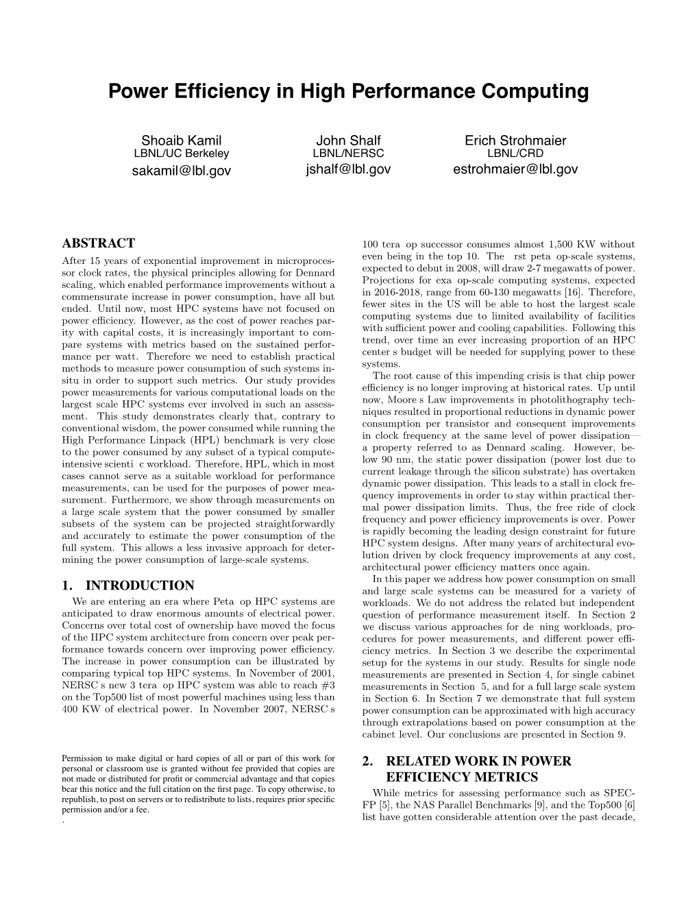 Power Efficiency in High Performance Computing