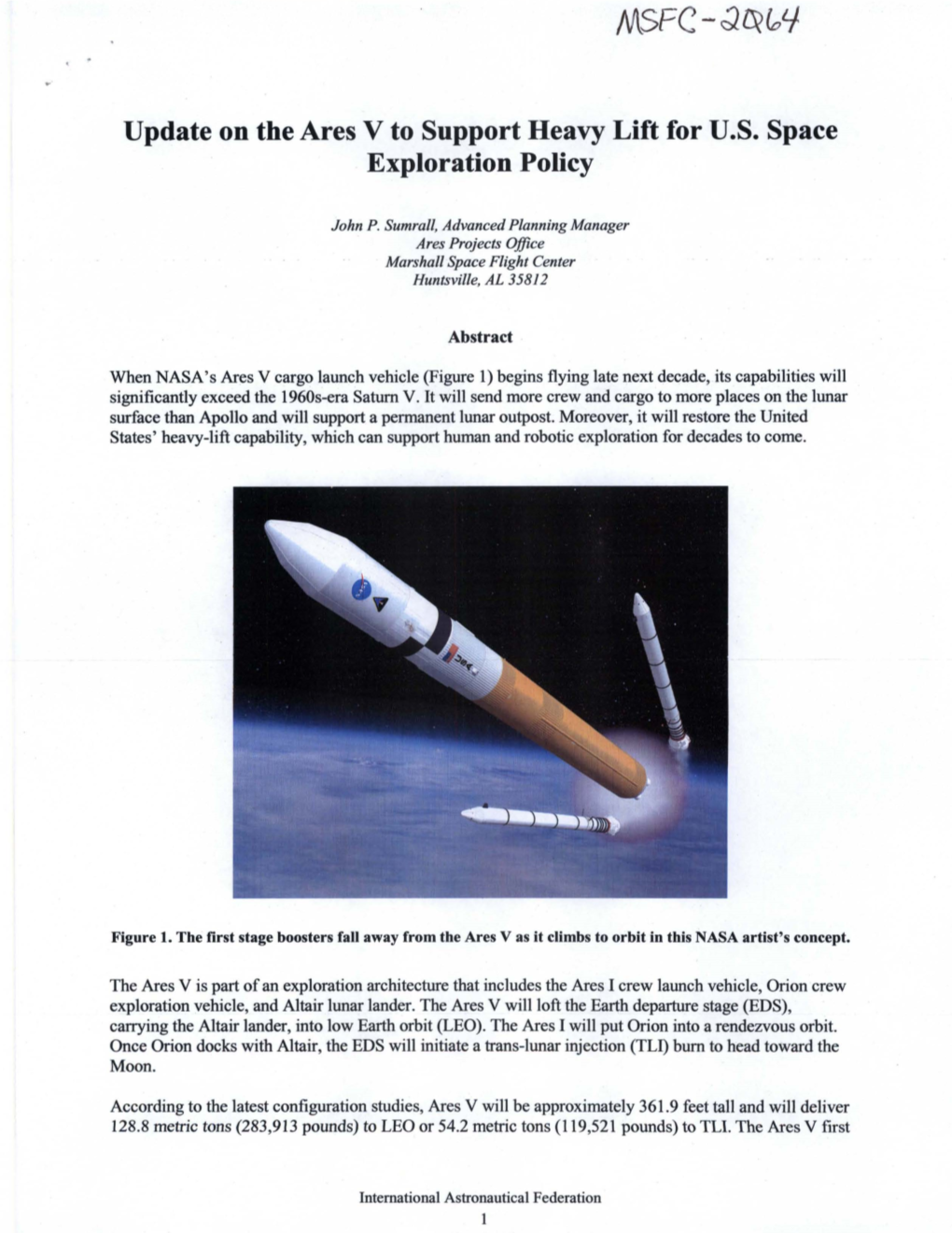 Update on the Ares V to Support Heavy Lift for U.S. Space Exploration Policy