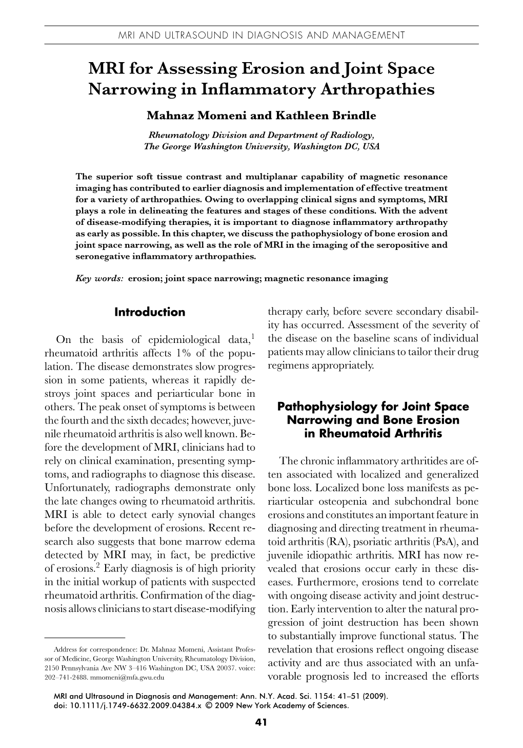 MRI for Assessing Erosion and Joint Space Narrowing in Inflammatory