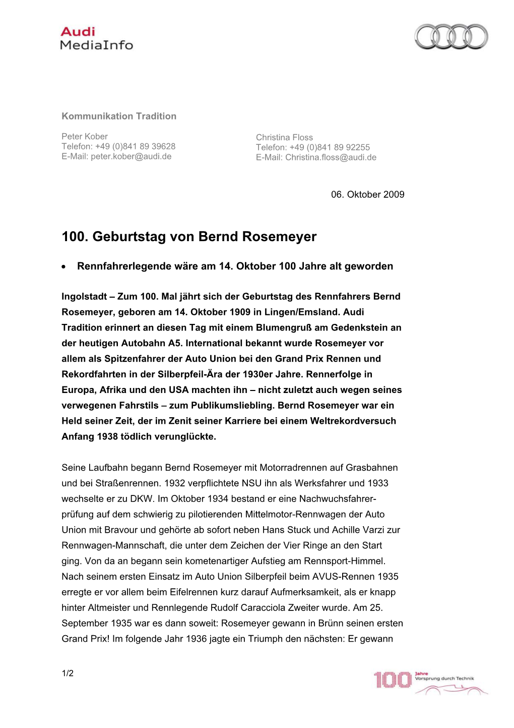 100. Geburtstag Von Bernd Rosemeyer