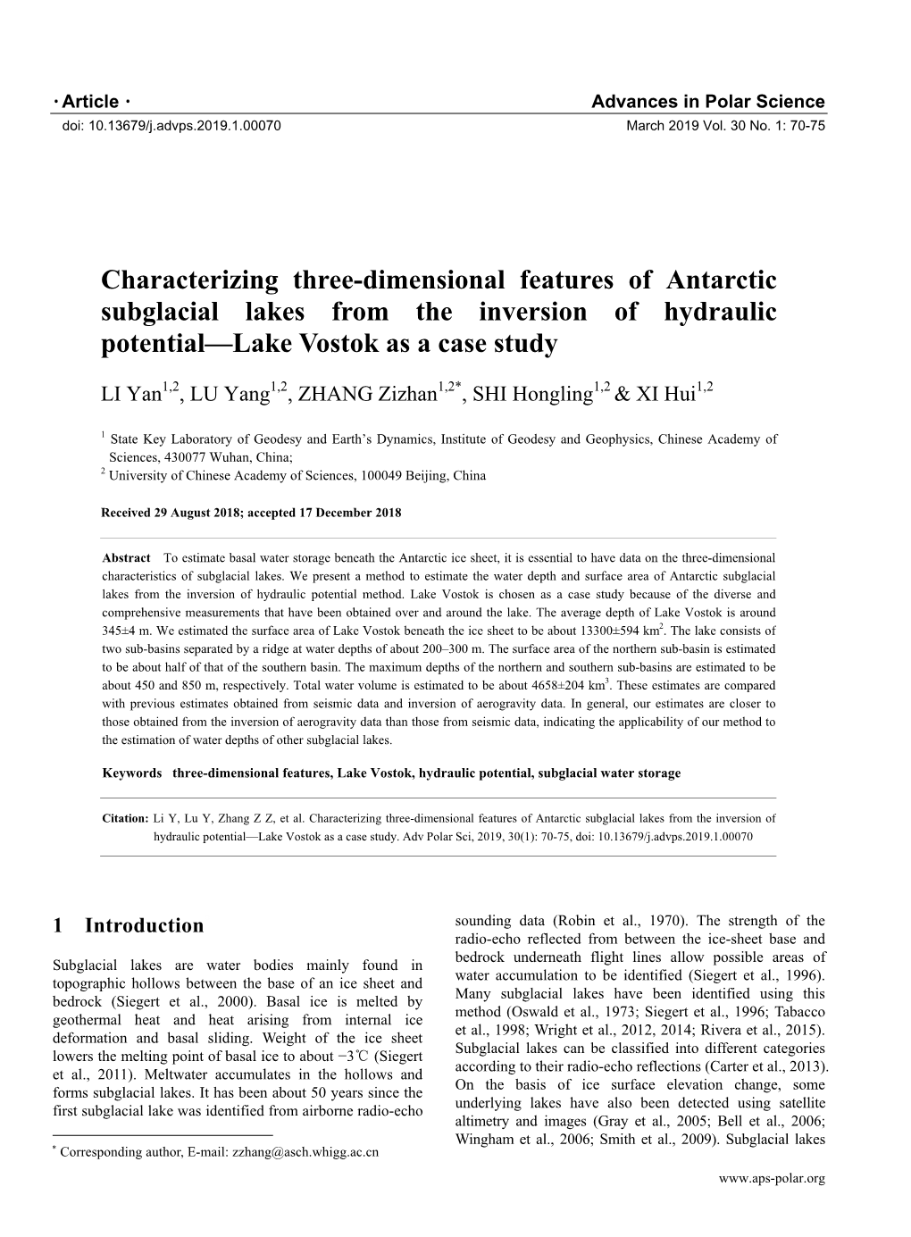 Characterizing Three-Dimensional Features of Antarctic Subglacial Lakes from the Inversion of Hydraulic Potential—Lake Vostok As a Case Study