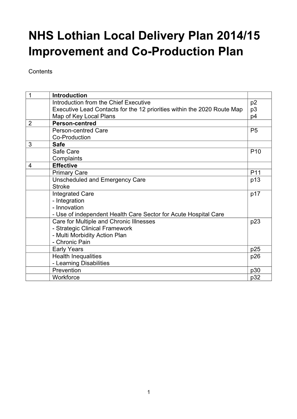 NHS Lothian Local Delivery Plan 2014/15 Improvement and Co-Production Plan