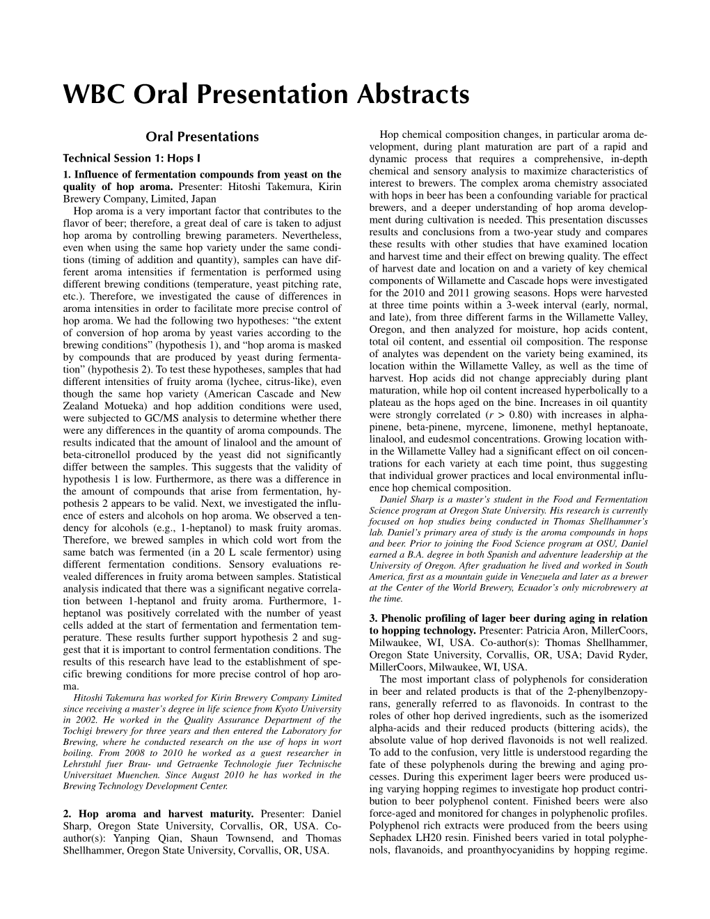 WBC Oral Presentation Abstracts