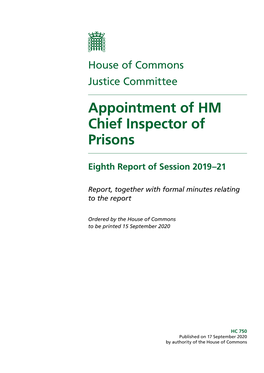 Appointment of HM Chief Inspector of Prisons