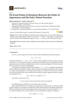 On Fixed Points of Iterations Between the Order of Appearance and the Euler Totient Function