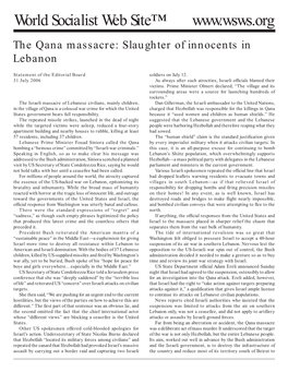 The Qana Massacre: Slaughter of Innocents in Lebanon