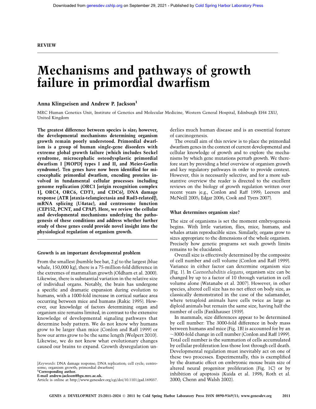 Mechanisms and Pathways of Growth Failure in Primordial Dwarfism