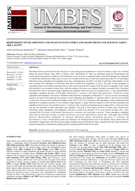 Biodiversity of Filamentous and Yeast Fungi in Citrus and Grape Fruits and Juices in Assiut Area, Egypt