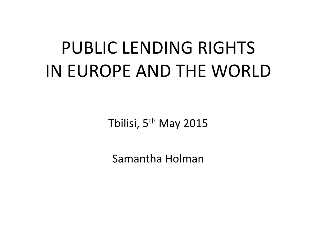 Public Lending Rights in Europe and the World
