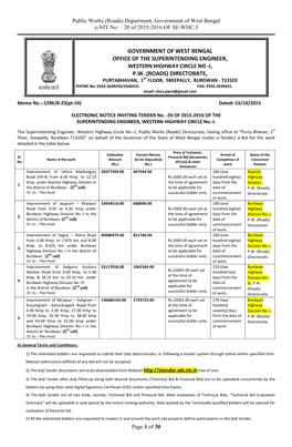 Government of West Bengal Office of the Superintending Engineer, Western Highway Circle No -I, P.W