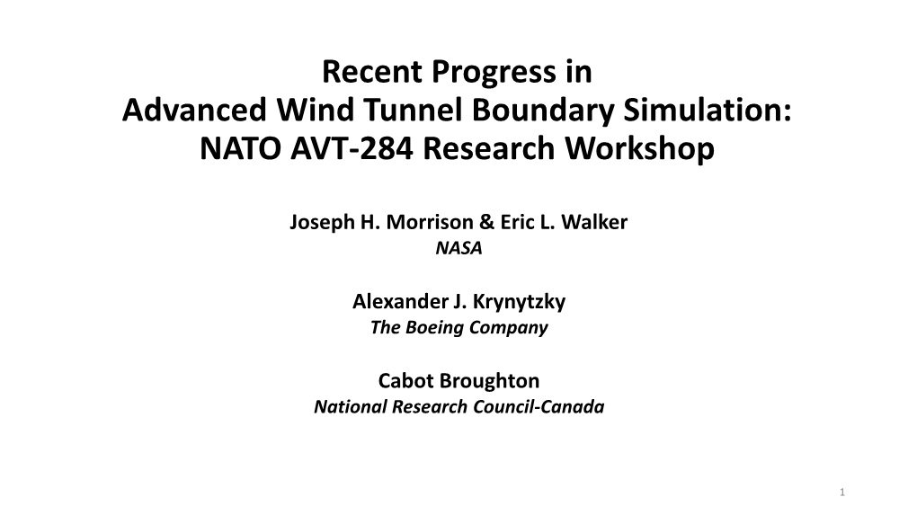 Recent Progress in Advanced Wind Tunnel Boundary Simulation: NATO AVT-284 Research Workshop