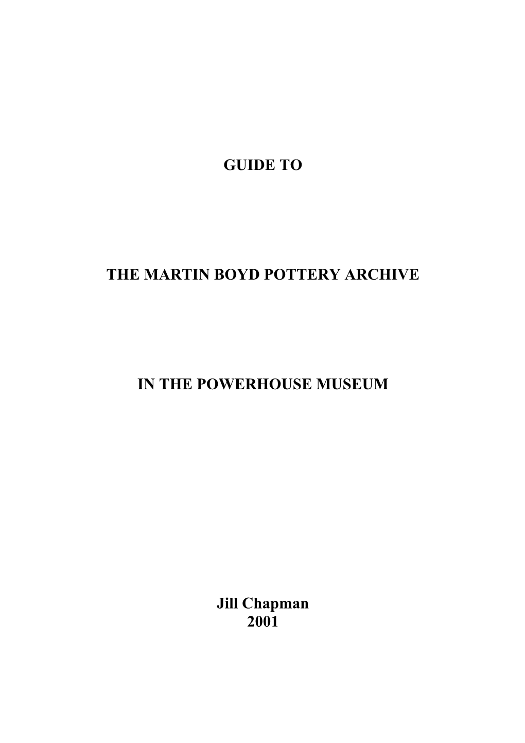 Guide to the Martin Boyd Pottery Archive in The