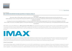 Print Pageааclose Window Press Release IMAX CORPORATION