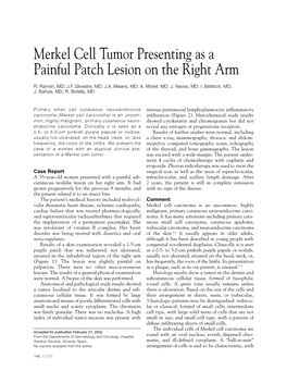 Merkel Cell Tumor Presenting As a Painful Patch Lesion on the Right Arm