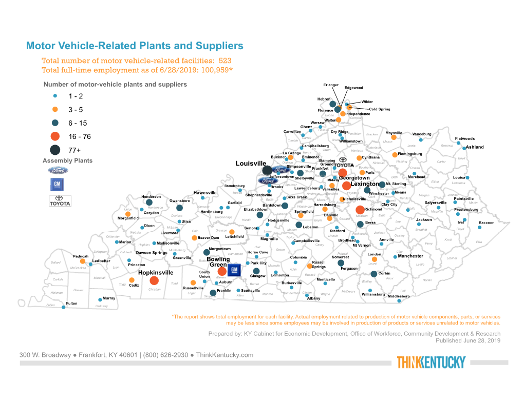 Motor Vehicle-Related Plants and Suppliers Total Number of Motor Vehicle-Related Facilities: 523 Total Full-Time Employment As of 6/28/2019: 100,959*