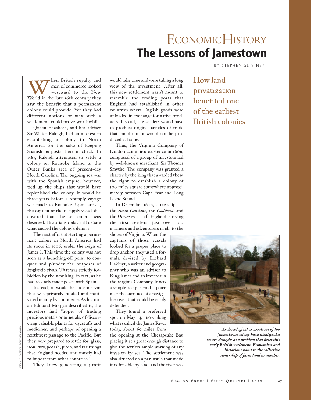 ECONOMICHISTORY the Lessons of Jamestown