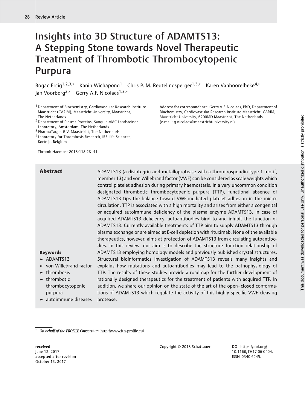 Insights Into 3D Structure of ADAMTS13: a Stepping Stone Towards Novel Therapeutic Treatment of Thrombotic Thrombocytopenic Purpura