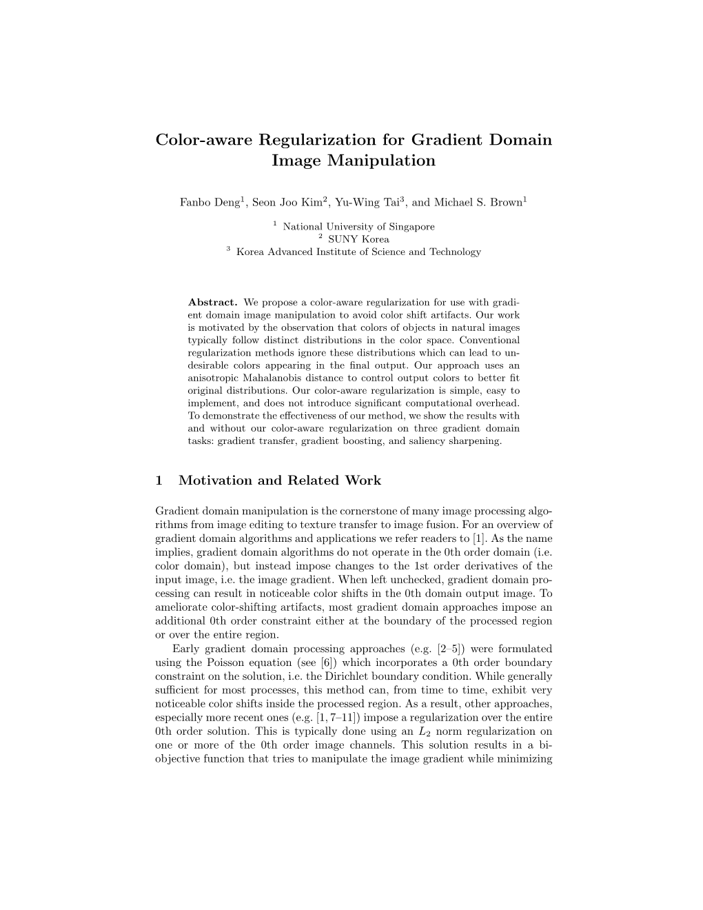 Color-Aware Regularization for Gradient Domain Image Manipulation