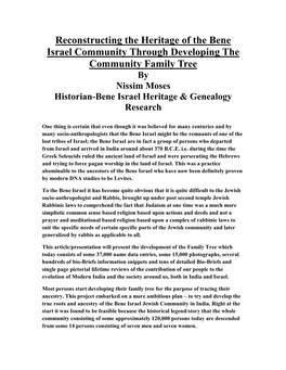 Reconstructing the Heritage of the Bene Israel Community Through