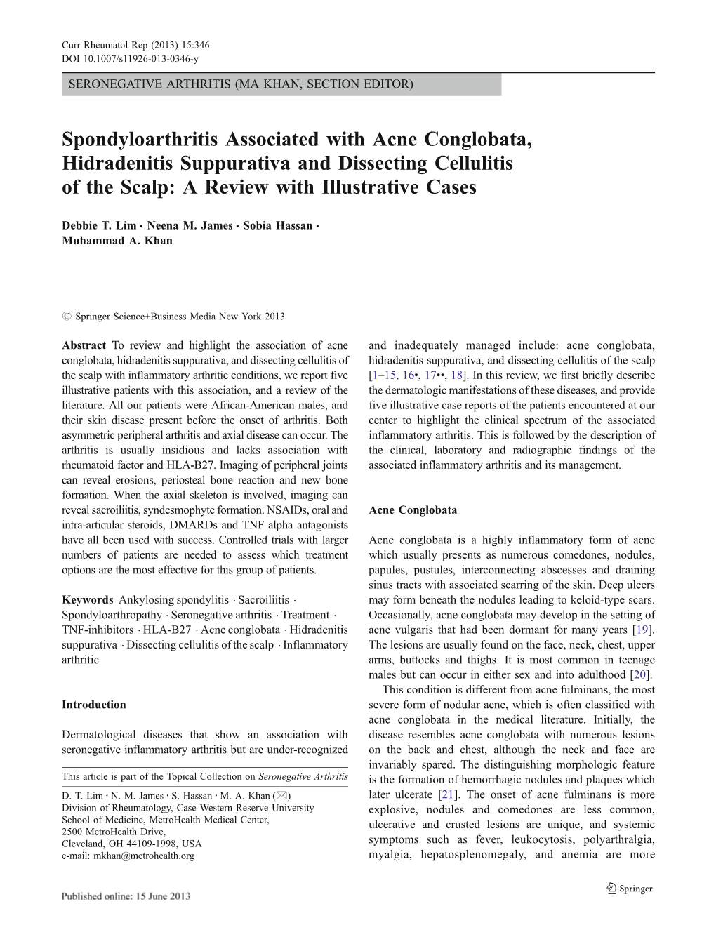 Spondyloarthritis Associated with Acne Conglobata, Hidradenitis Suppurativa and Dissecting Cellulitis of the Scalp: a Review with Illustrative Cases