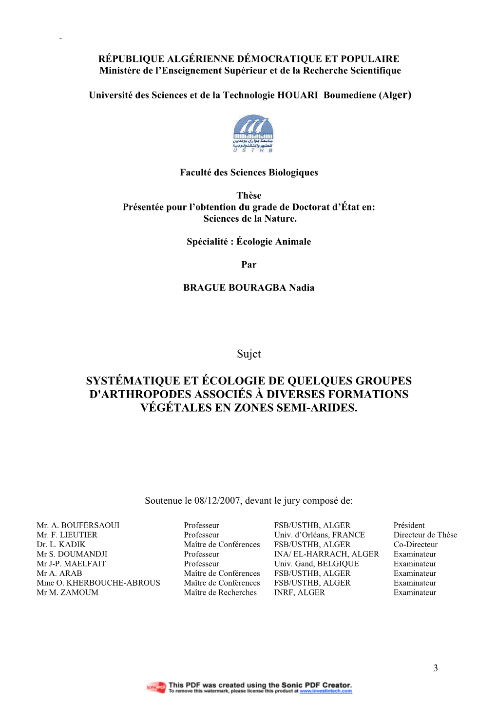 Sujet SYSTÉMATIQUE ET ÉCOLOGIE DE QUELQUES GROUPES D