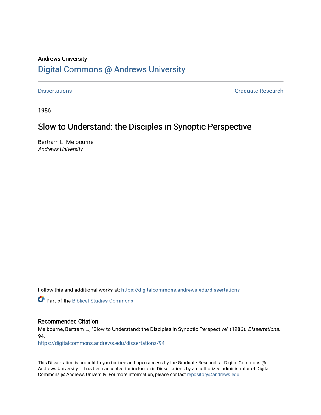 Slow to Understand: the Disciples in Synoptic Perspective