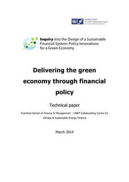 Delivering the Green Economy Through Financial Policy
