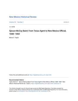 Spruce Mccoy Baird: from Texas Agent to New Mexico Official, 1848–1860