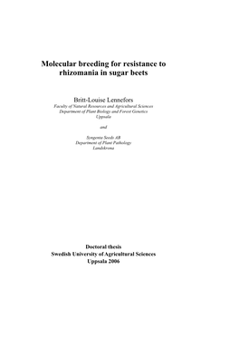 Molecular Breeding for Resistance to Rhizomania in Sugar Beets