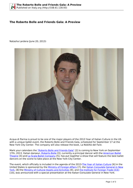 The Roberto Bolle and Friends Gala: a Preview Published on Iitaly.Org (