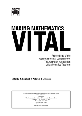Making Mathematics Vital: Proceedings of the Twentieth Biennial Conference of the Australian Association of Mathematics Teachers