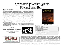 Advanced Playerls Guide Power Card Pack