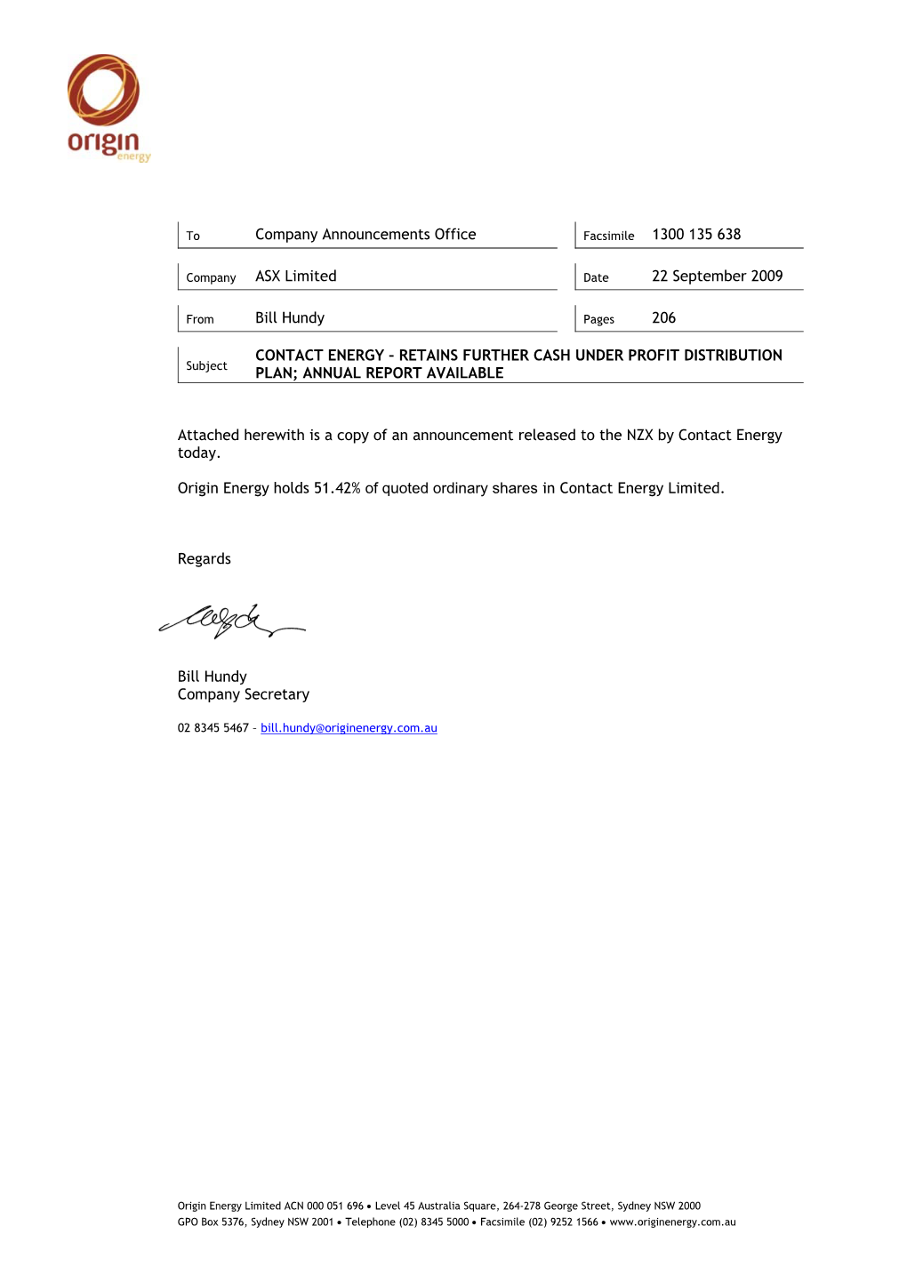 Company Announcements Office Facsimile 1300 135 638 ASX