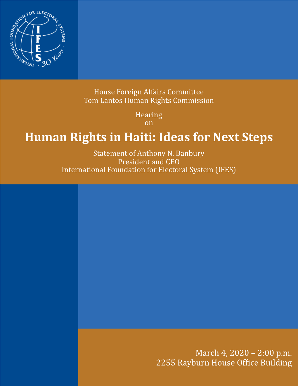 IFES, Banbury, Written Testimony, 'Human Rights in Haiti: Ideas For