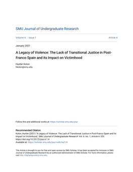 The Lack of Transitional Justice in Post-Franco Spain and Its Impact on Victimhood," SMU Journal of Undergraduate Research: Vol