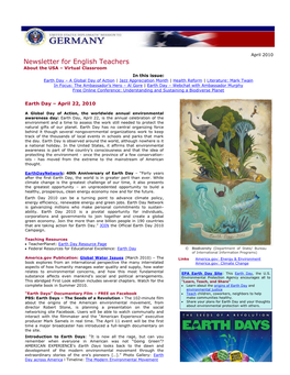 Newsletter for English Teachers About the USA – Virtual Classroom
