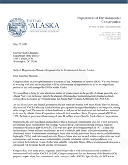 Department of Interior Responsibility for Contaminated Sites in Alaska