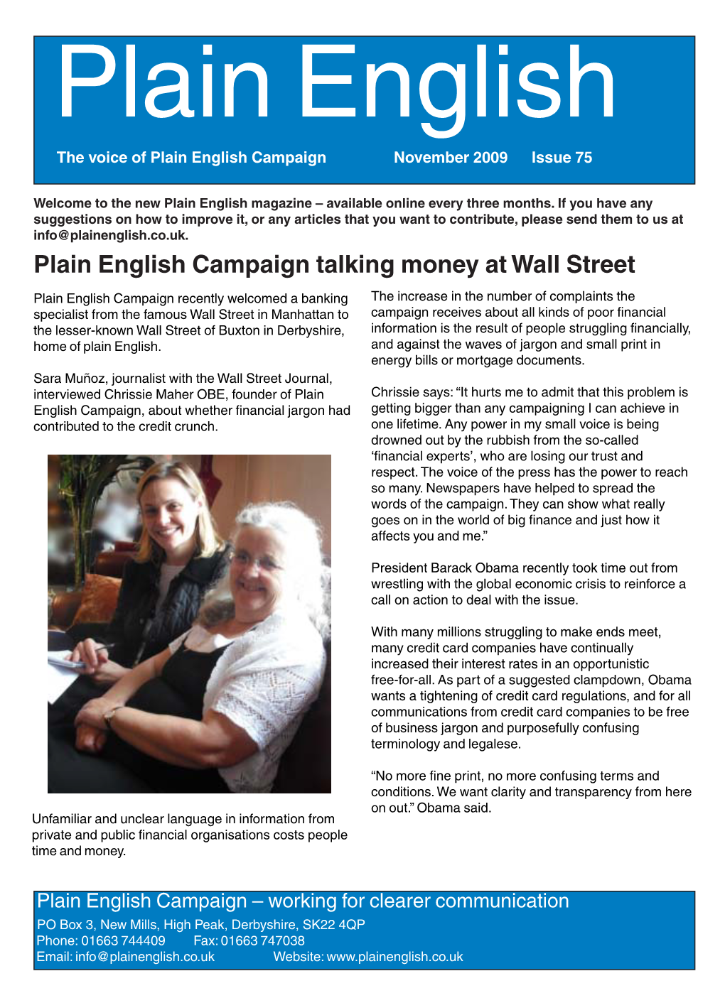 Plain English Campaign Talking Money at Wall Street