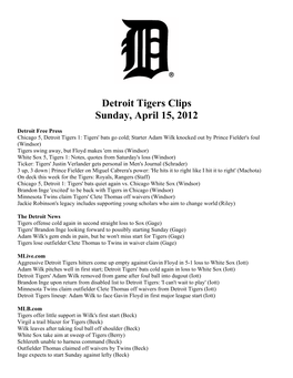 Detroit Tigers Clips Sunday, April 15, 2012