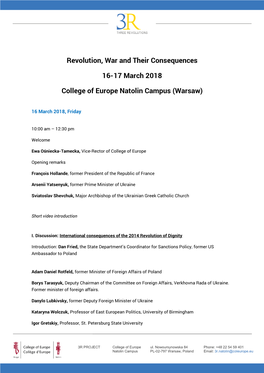 Revolution, War and Their Consequences 16-17 March 2018