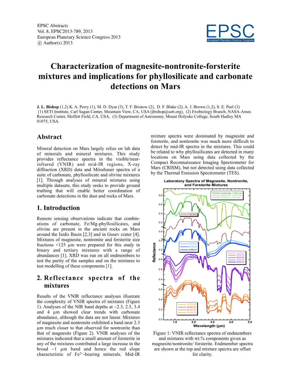 Characterization of Magnesite-Nontronite-Forsterite Mixtures and Implications for Phyllosilicate and Carbonate Detections on Mars